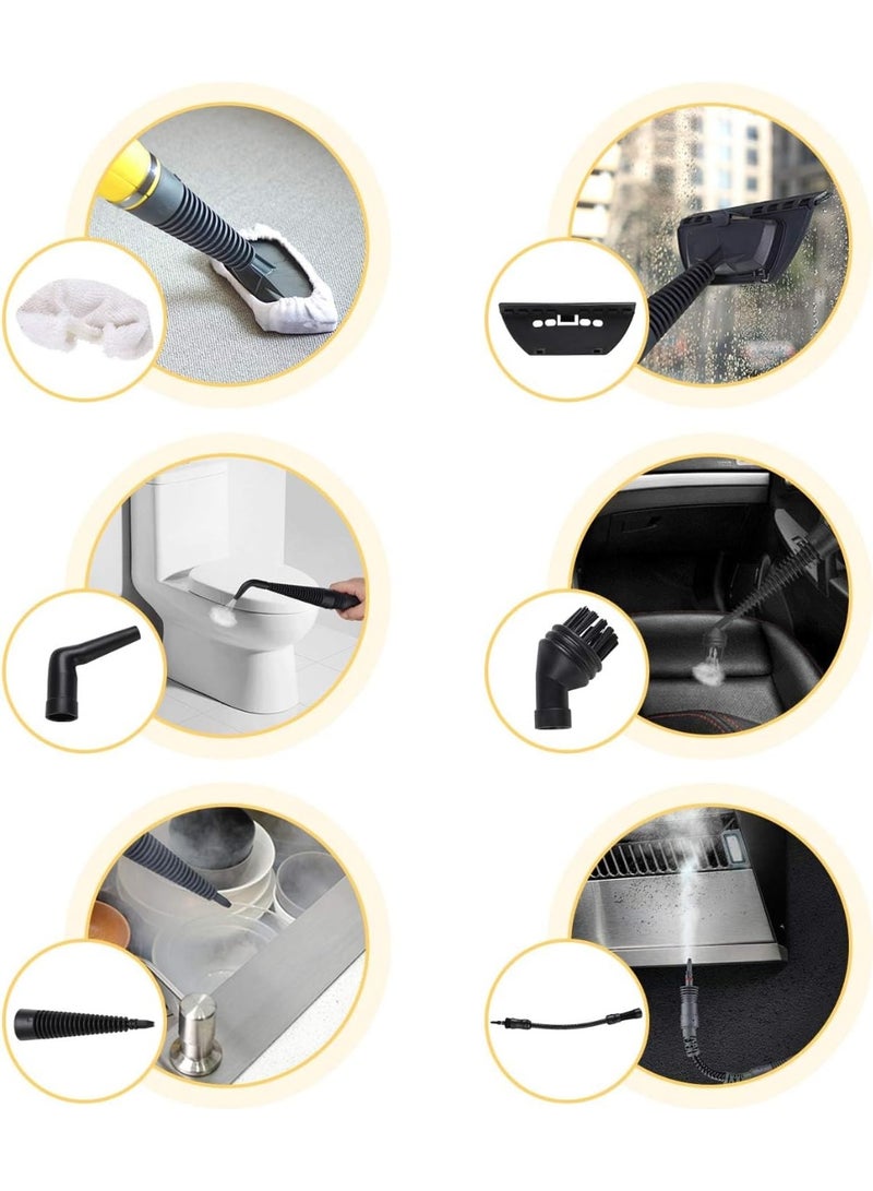 منظف بخار يدوي محمول عالي الضغط 1000 واط مع ملحقات متعددة 9 قطع شامل للأرضيات والمطابخ والحمامات والسجاد والنوافذ والزجاج والستائر والمراتب والسيارات والمنازل بالكامل – Steam Cleaner قوي للتنظيف العميق وإزالة الدهون والبقع الصعبة وقتل 99.9% من البكتيريا وتعقيم شامل للأسطح والأدوات الحساسة للأطفال – جهاز تنظيف بالبخار أصفر وأسود متعدد الاستخدامات للعناية المنزلية والتنظيف الاحترافي - Image 5